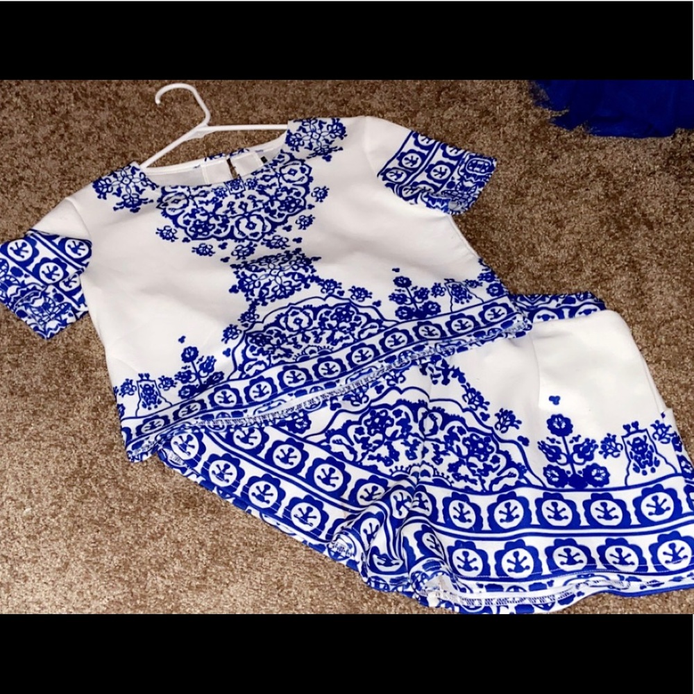 SMALL Romwe Two Piece Set Blue & White
